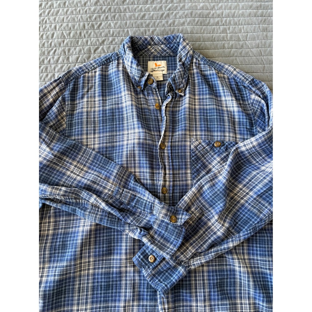 Field & Stream Mens XL Blue White Plaid Flannel Button Down Shirt 100% Cotton - Picture 6 of 7